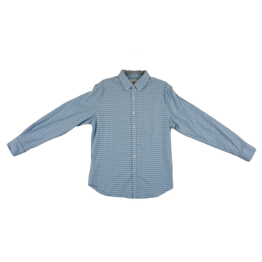 Chatham Road Coastal Button Down Shirt Mens Size Medium Blue White Plaid Stretch